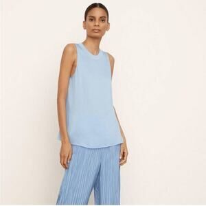 Vince Blue Silk Ribbed Flowy Crewneck Sleeveless Tank Top XS